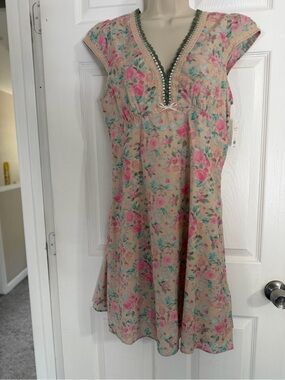 NWT Lucky Brand Cream Floral Crochet Trim Dress M $129
